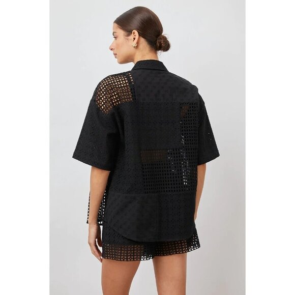 RAILS Yuri Shirt Black Eyelet Mix Button Down Black Top‎ XS Petite Summer - Picture 12 of 13